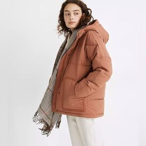 Madewell Holland Quilted Puffer Parka Coat in Rust Size XS